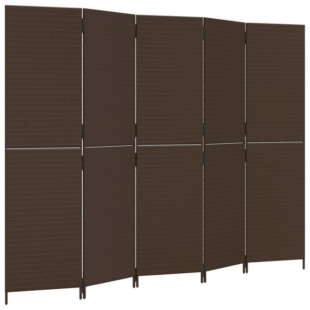 vidaXL Room Divider 5 Panels Privacy Screen Balcony Screen Brown Poly Rattan