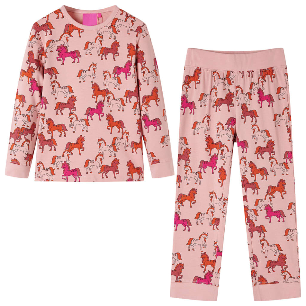 (92) Kids' Pyjamas with Long Sleeves Sleepwear Kids' PJs Horse Print Light Pink