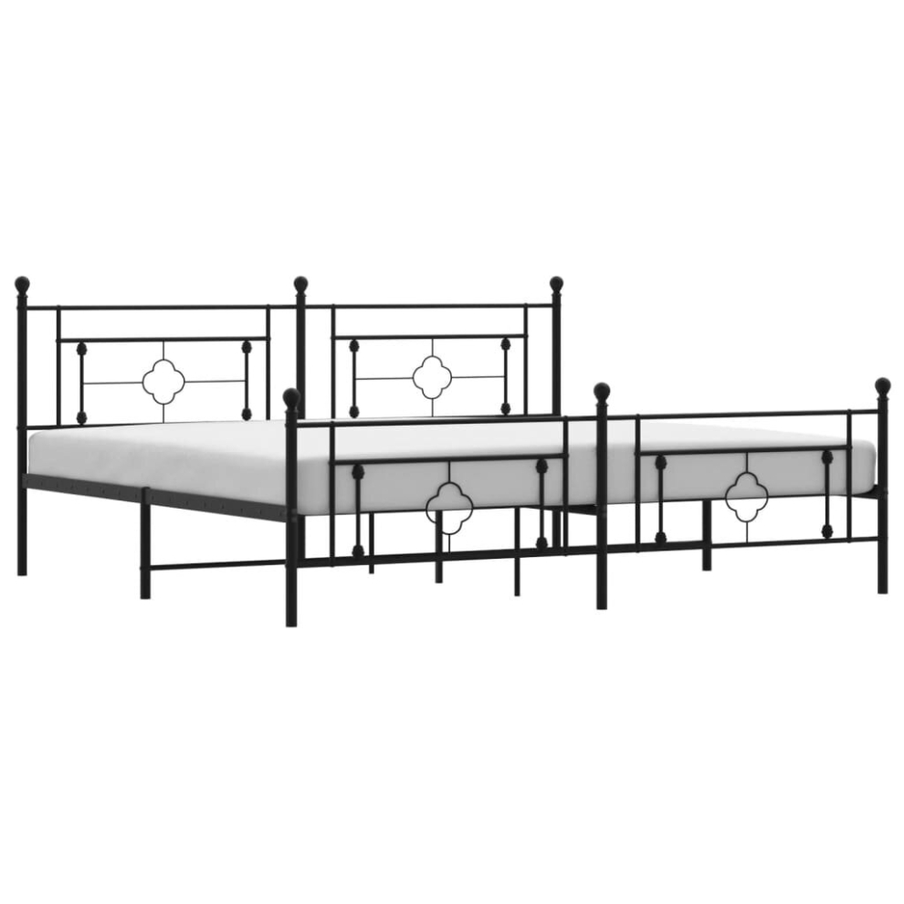 (black, 200 x 200 cm/with headboard & footboard) vidaXL Metal Bed Frame Home Bedroom Bed Base Mattress Foundation Bedstead