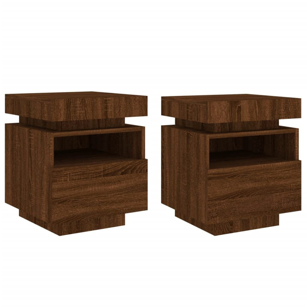 (brown oak) vidaXL Bedside Cabinets with LED Lights Nightstand Bed Table Side Cabinet