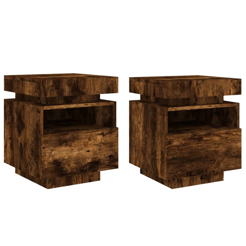 Vidaxl (Smoked Oak) Bedside Cabinets With Led Lights Nightstand Bed Table Side Cabinet