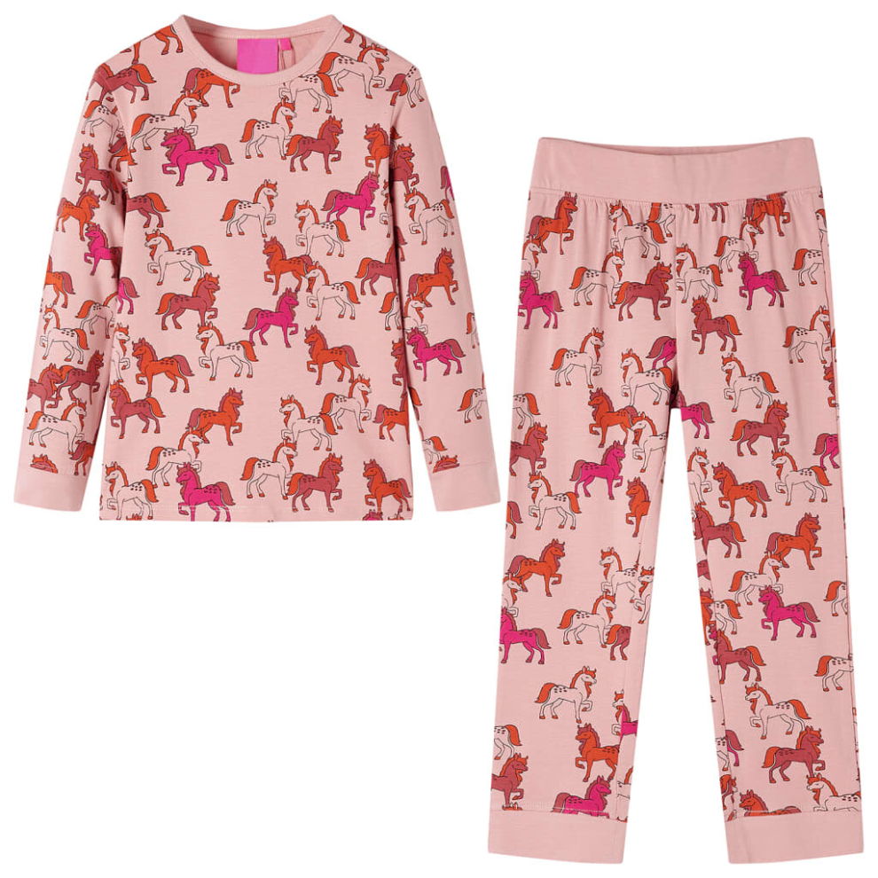 (128) Kids' Pyjamas with Long Sleeves Sleepwear Kids' PJs Horse Print Light Pink