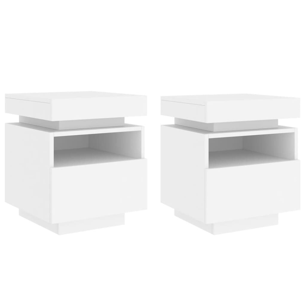 (white) vidaXL Bedside Cabinets with LED Lights Nightstand Bed Table Side Cabinet