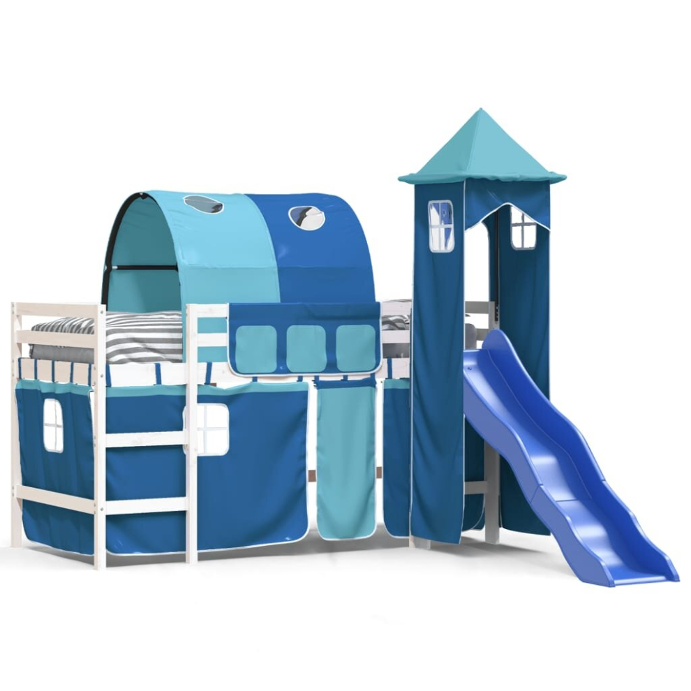 (white and blue, 80 x 200 cm) vidaXL Kids' Loft Bed with Tower Bed Frame Bedstead Bunk Bed Solid Wood Pine