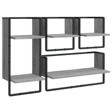 vidaXL Wall Shelf Set 4 Piece with Bars Wall Rack Grey Sonoma Engineered Wood