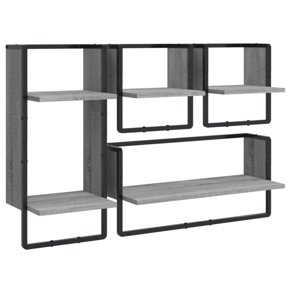 vidaXL Wall Shelf Set 4 Piece with Bars Wall Rack Grey Sonoma Engineered Wood