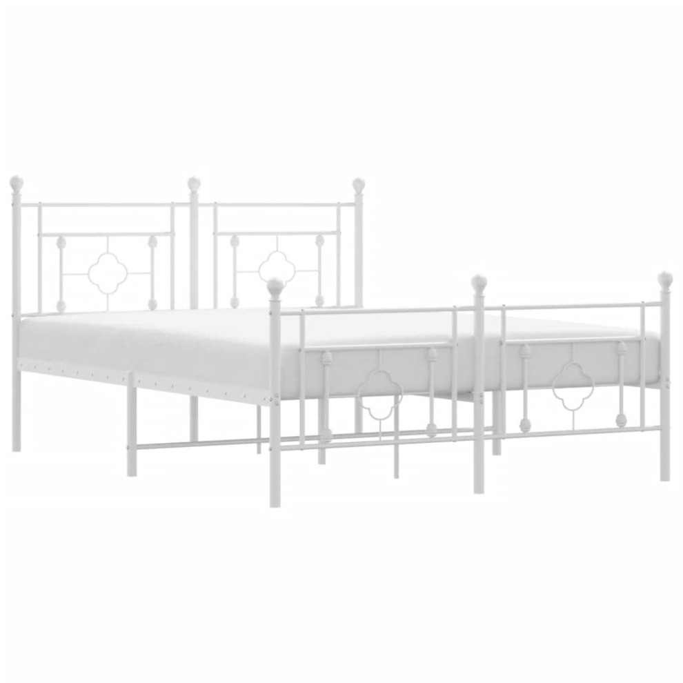 Vidaxl (White, 135 X 190 Cm/With Headboard & Footboard) Metal Bed Frame Home Bedroom Bed Base Mattress Foundation Bedstead