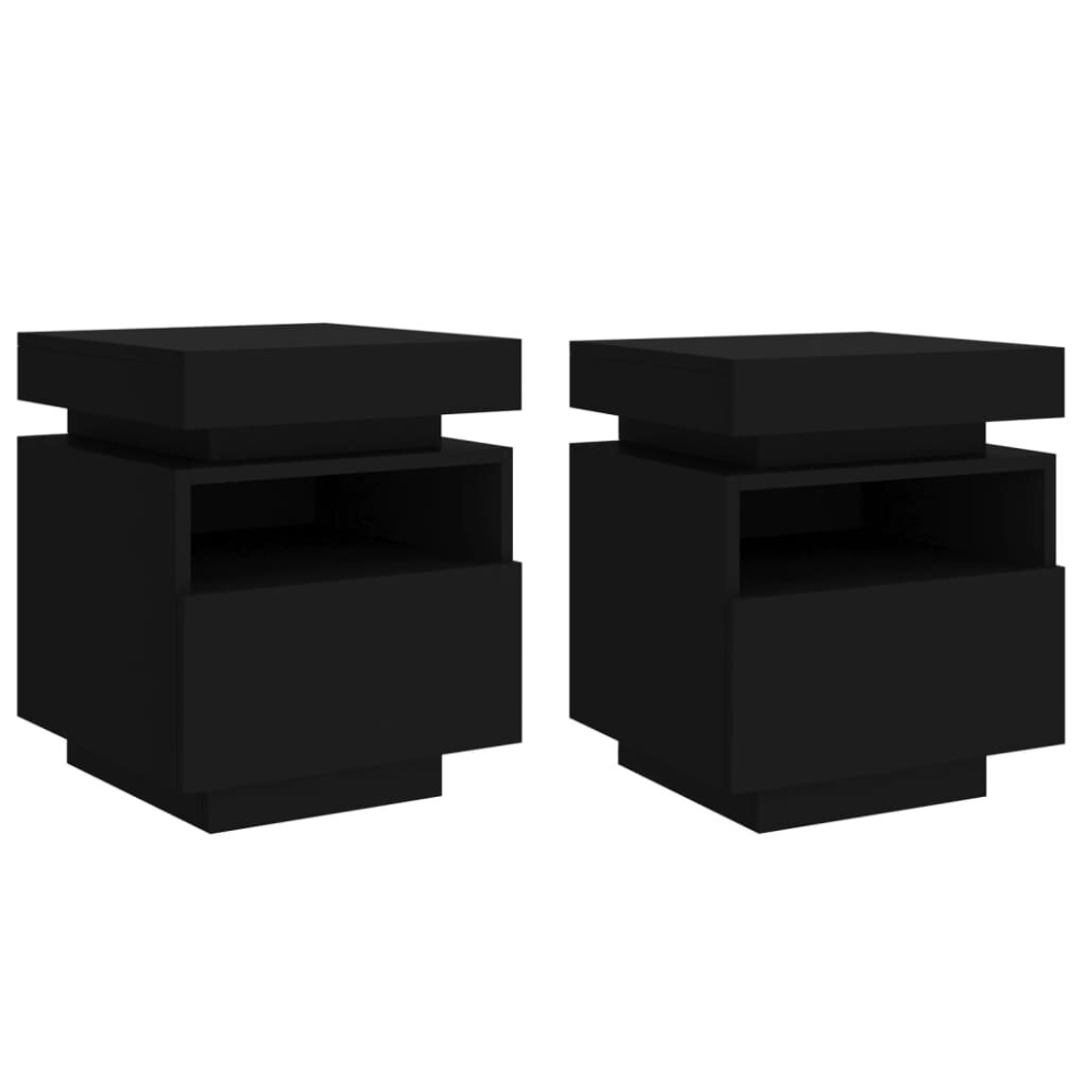 (black) vidaXL Bedside Cabinets with LED Lights Nightstand Bed Table Side Cabinet