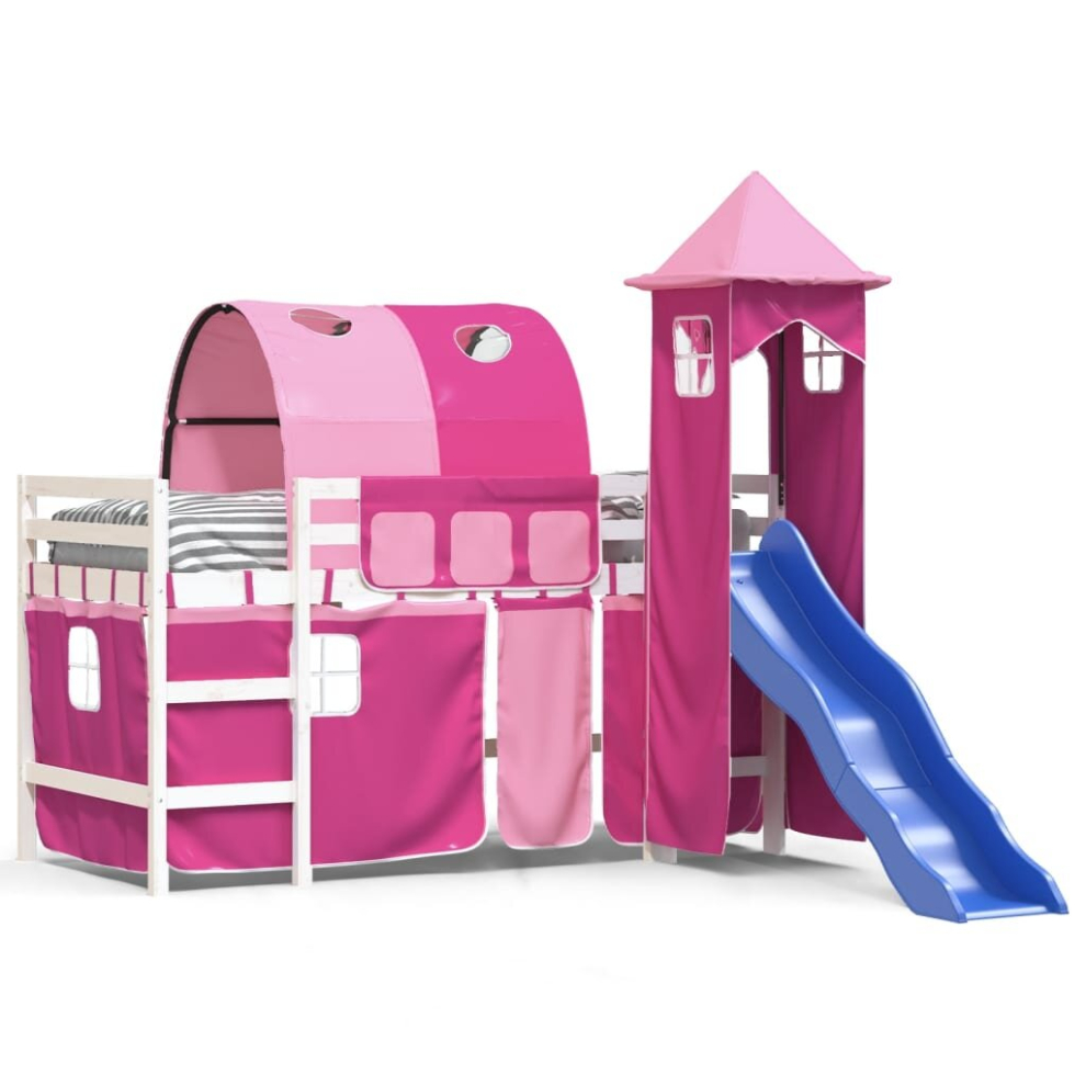 (white and pink, 80 x 200 cm) vidaXL Kids' Loft Bed with Tower Bed Frame Bedstead Bunk Bed Solid Wood Pine