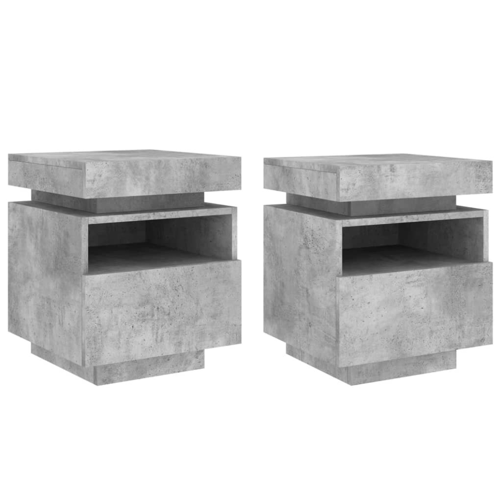 (concrete grey) vidaXL Bedside Cabinets With LED Lights Nightstand Bed Table Side Cabinet