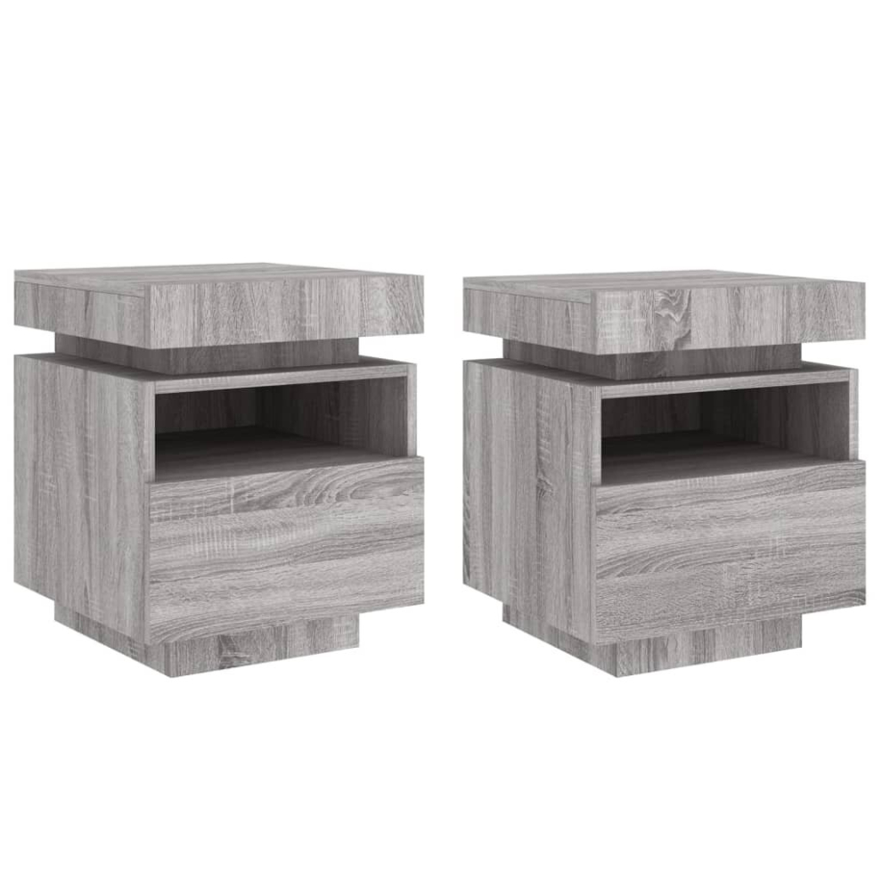 Vidaxl (Grey Sonoma) Bedside Cabinets With Led Lights Nightstand Bed Table Side Cabinet