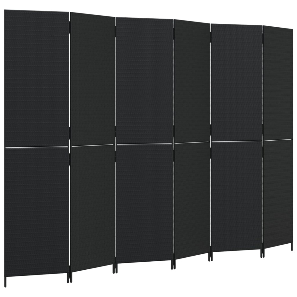 vidaXL Room Divider 6 Panels Privacy Screen Balcony Screen Black Poly Rattan