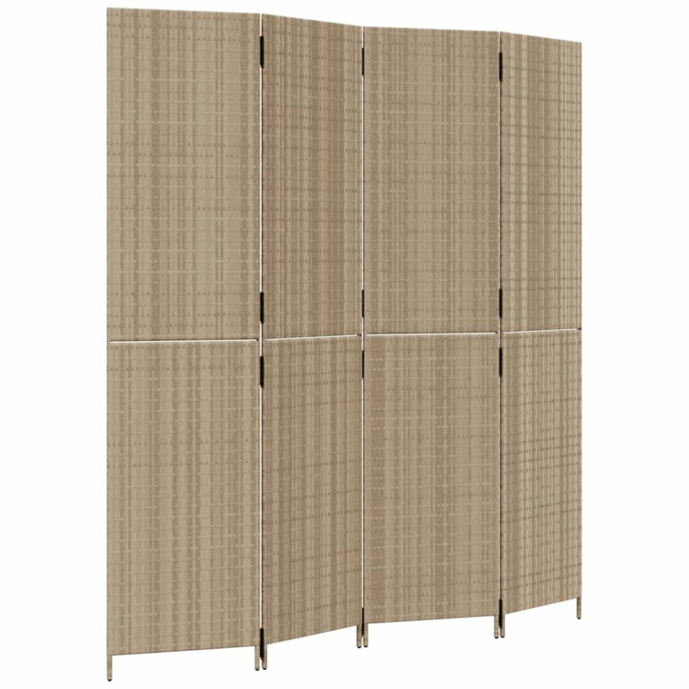 vidaXL Room Divider 4 Panels Privacy Screen Balcony Screen Beige Poly Rattan