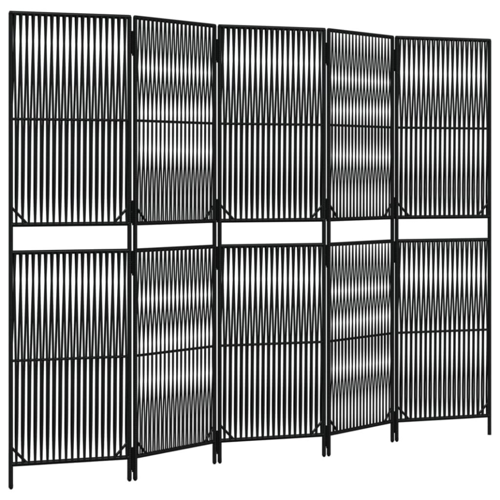 vidaXL Room Divider 5 Panels Privacy Screen Balcony Screen Black Poly Rattan