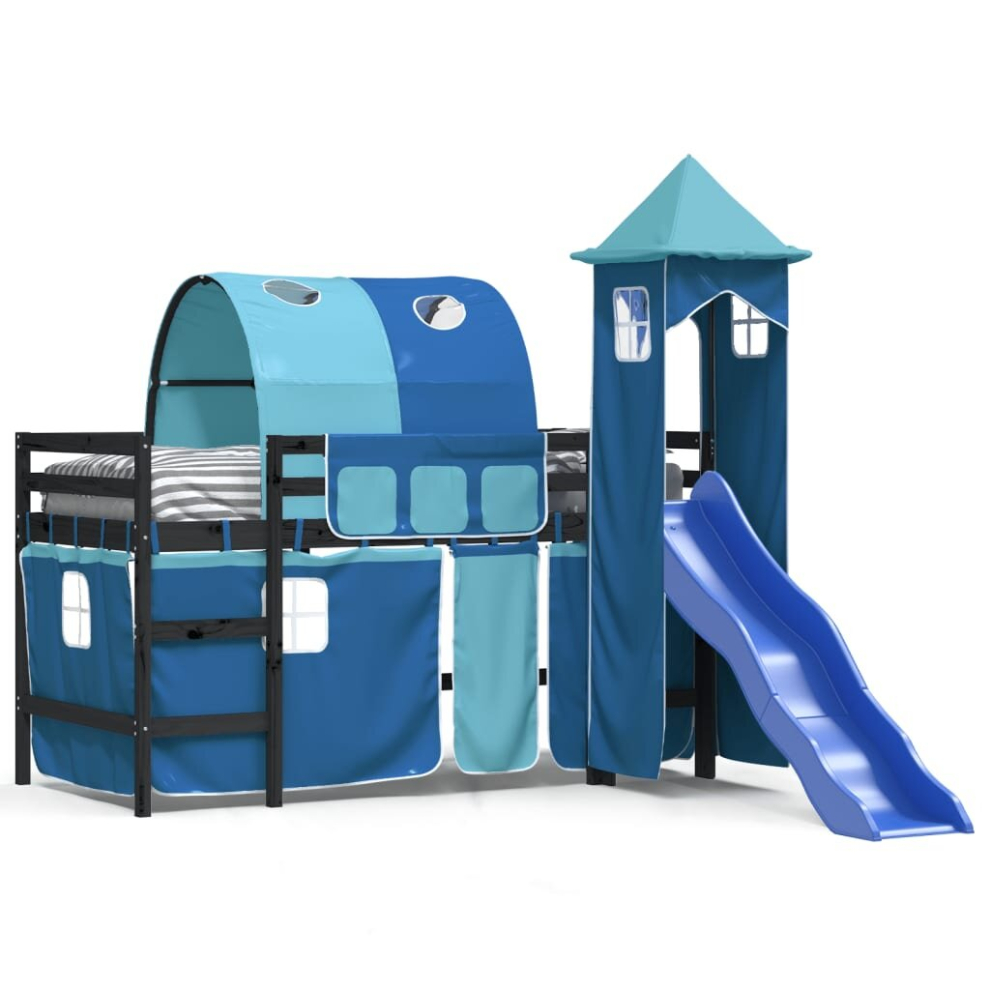 (black and blue, 90 x 190 cm) vidaXL Kids' Loft Bed with Tower Bed Frame Bedstead Bunk Bed Solid Wood Pine