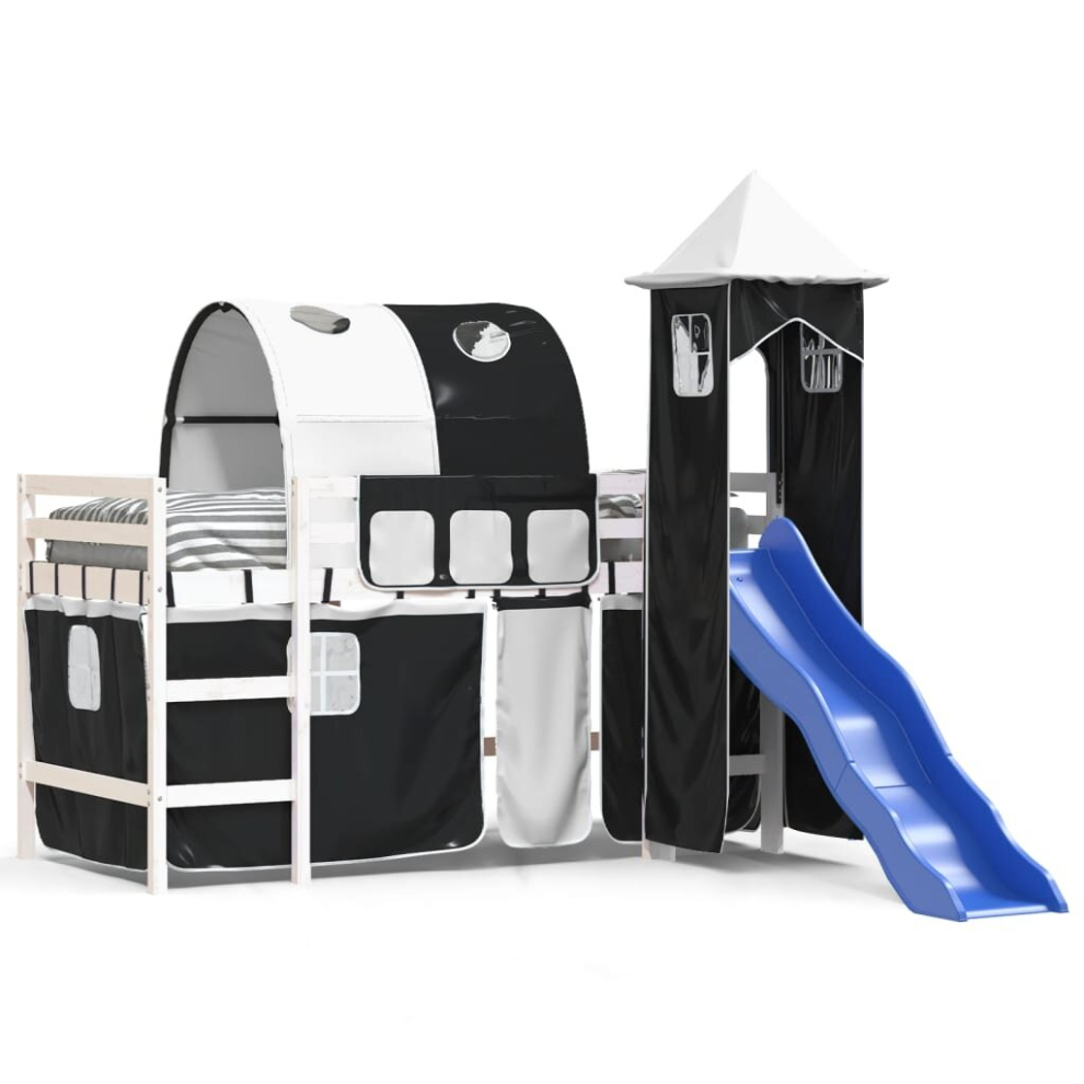 (white and black, 80 x 200 cm) vidaXL Kids' Loft Bed with Tower Bed Frame Bedstead Bunk Bed Solid Wood Pine