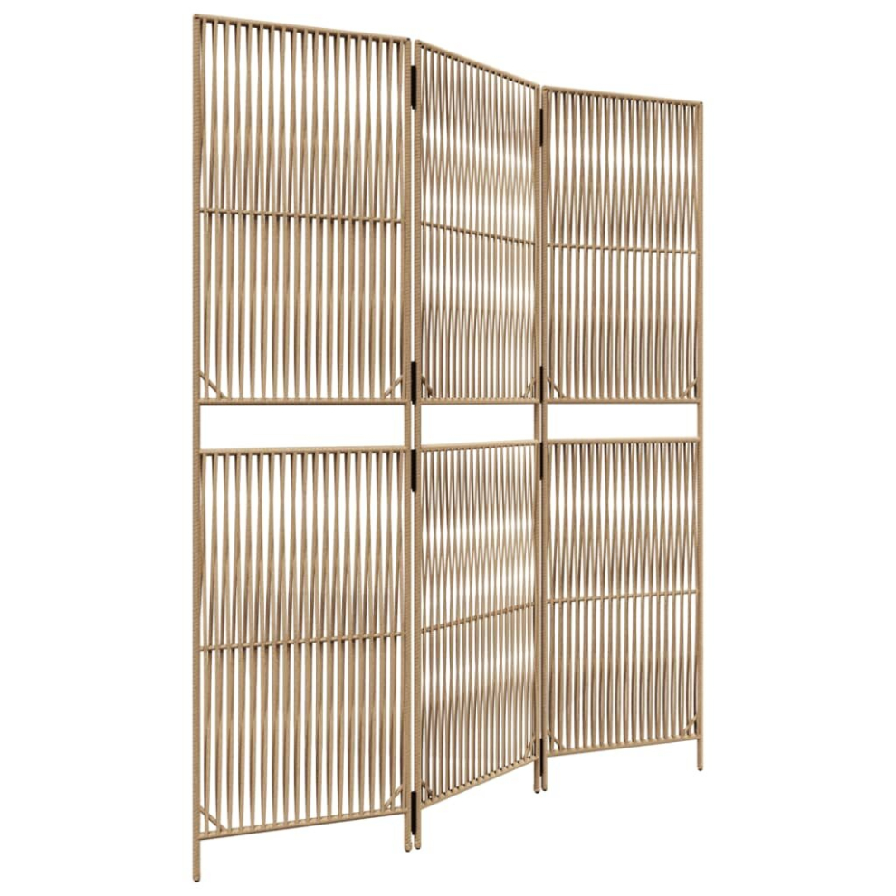 vidaXL Room Divider 3 Panels Privacy Screen Balcony Screen Beige Poly Rattan