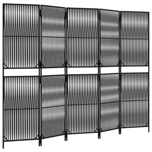 VidaXL vidaXL Room Divider 5 Panels Privacy Screen Balcony Screen Black Poly Rattan 1