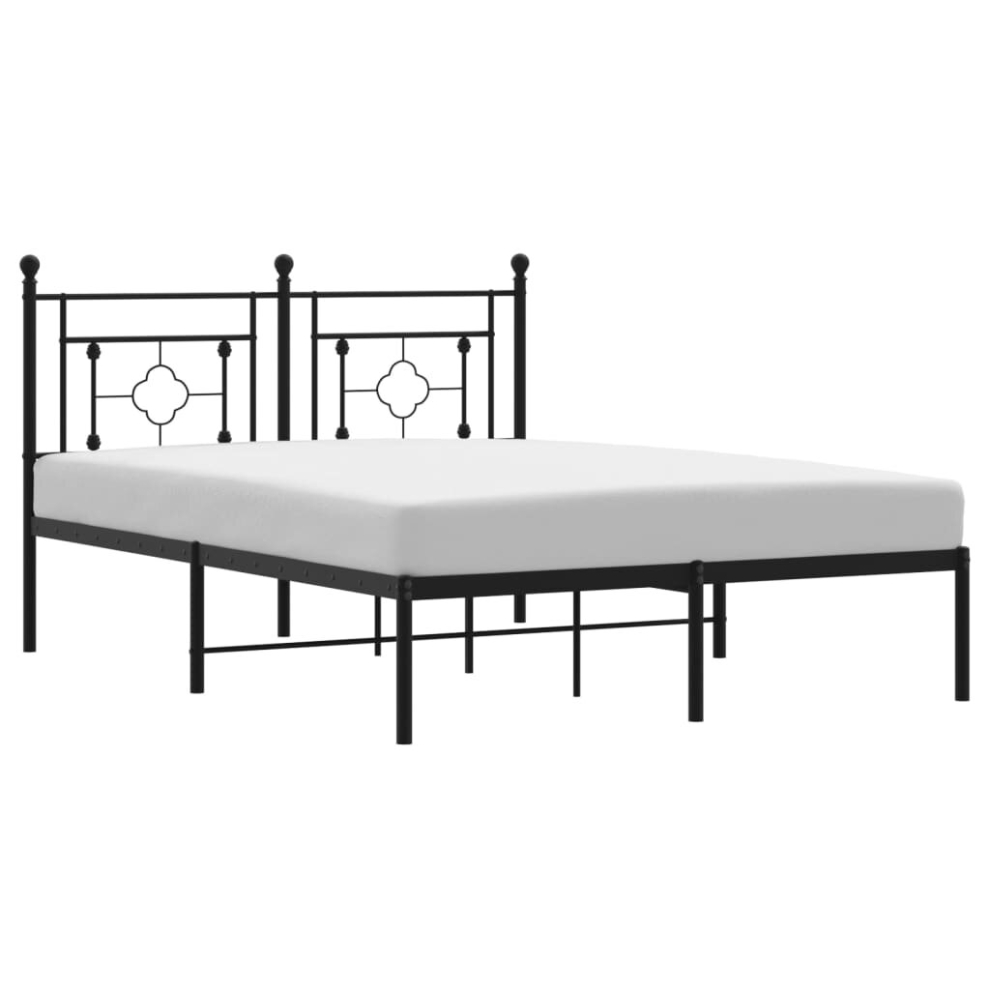 Vidaxl (Black, 140 X 200 Cm/With Headboard) Metal Bed Frame Home Bedroom Bed Base Mattress Foundation Bedstead