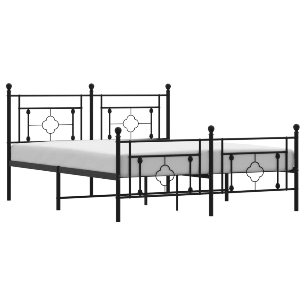 (black, 150 x 200 cm/with headboard & footboard) vidaXL Metal Bed Frame Home Bedroom Bed Base Mattress Foundation Bedstead