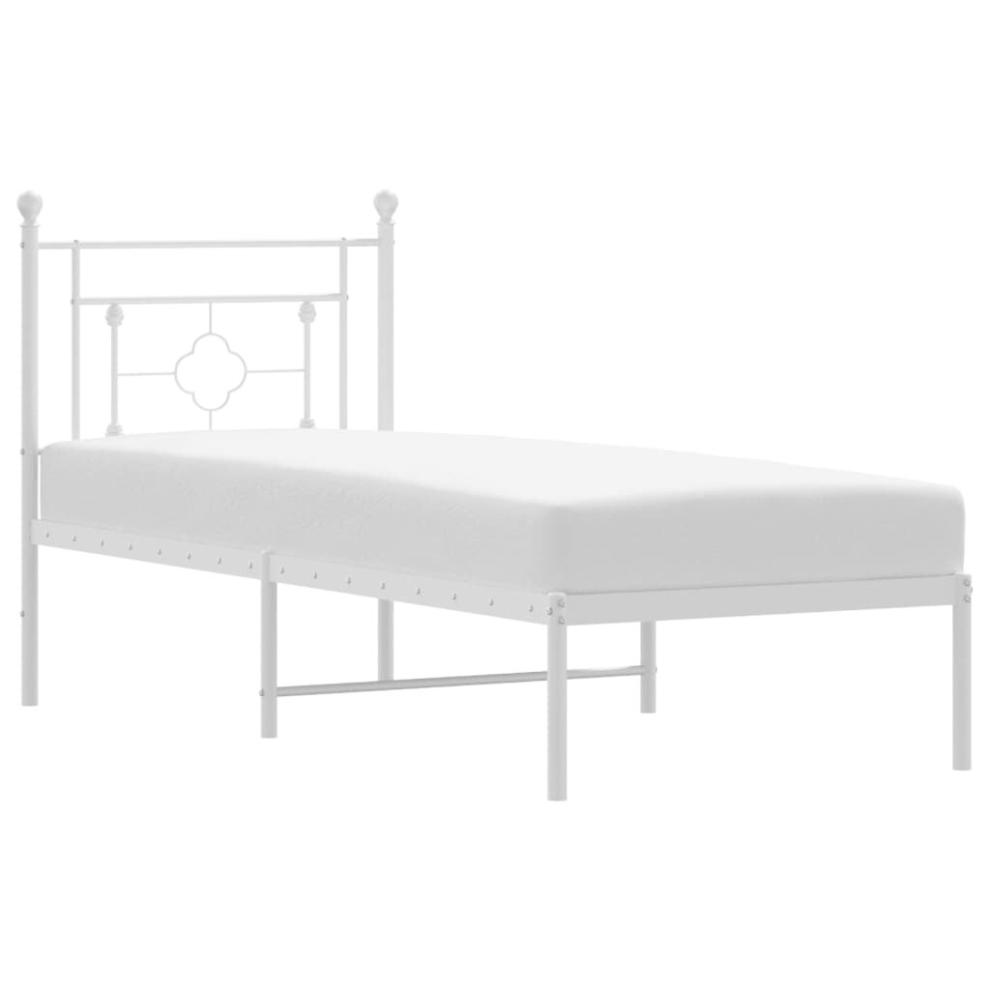 Vidaxl (White, 75 X 190 Cm/With Headboard) Metal Bed Frame Home Bedroom Bed Base Mattress Foundation Bedstead