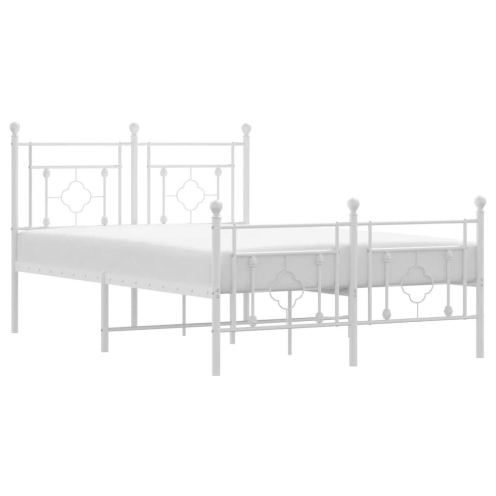 Vidaxl (White, 120 X 200 Cm/With Headboard & Footboard) Metal Bed Frame Home Bedroom Bed Base Mattress Foundation Bedstead