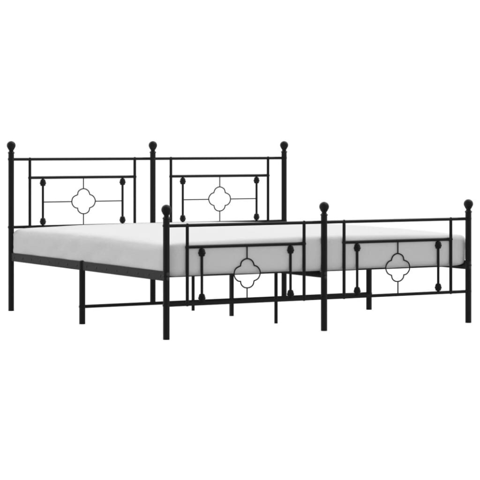 Vidaxl (Black, 183 X 213 Cm/With Headboard & Footboard) Metal Bed Frame Home Bedroom Bed Base Mattress Foundation Bedstead