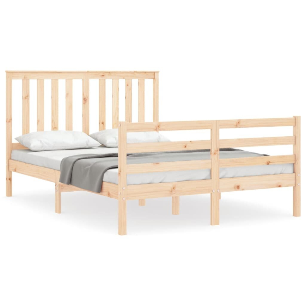 (natural, 140 x 190 cm) vidaXL Bed Frame Bed Base Wooden Bed with Headboard Super King Size Solid Wood