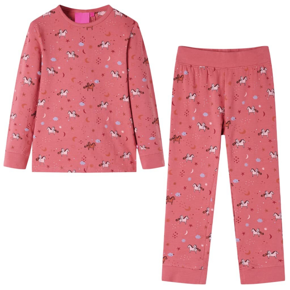 (116) Kids' Pyjamas with Long Sleeves Sleepwear PJs Winged Unicorn Print Old Pink