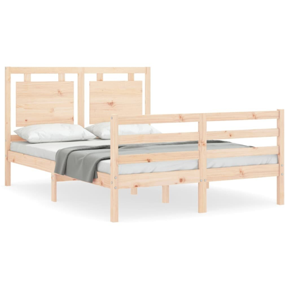 (natural, 140 x 190 cm) vidaXL Bed Frame Bed Base Wooden Platform Bed with Headboard Double Solid Wood