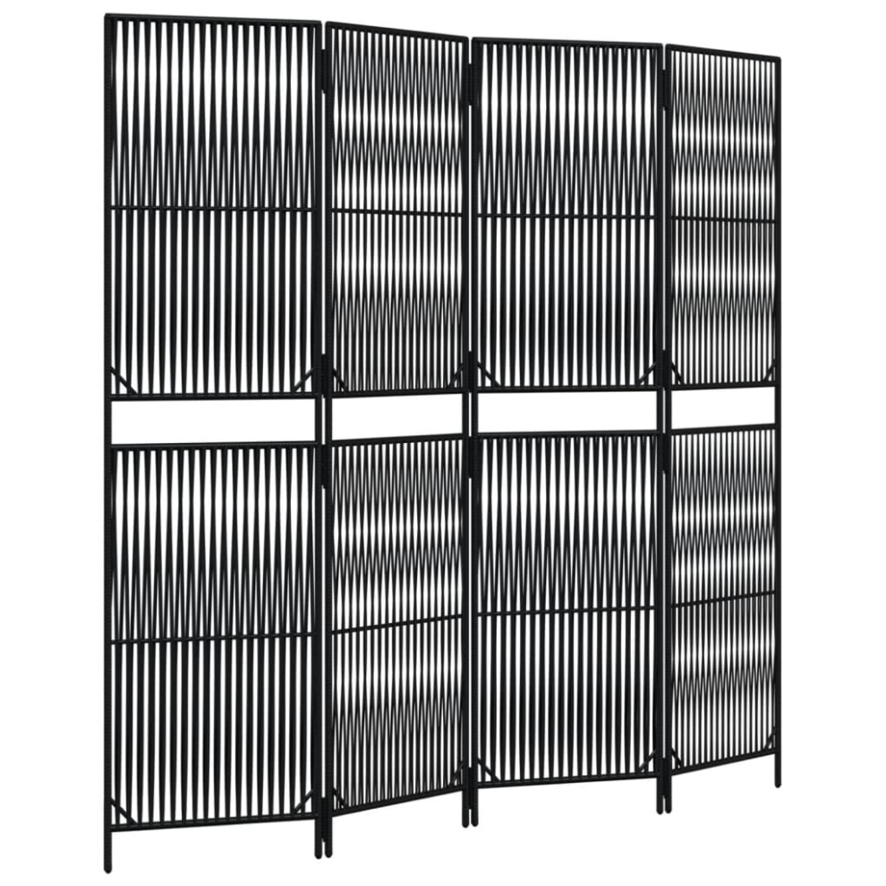 vidaXL Room Divider 4 Panels Privacy Screen Balcony Screen Black Poly Rattan