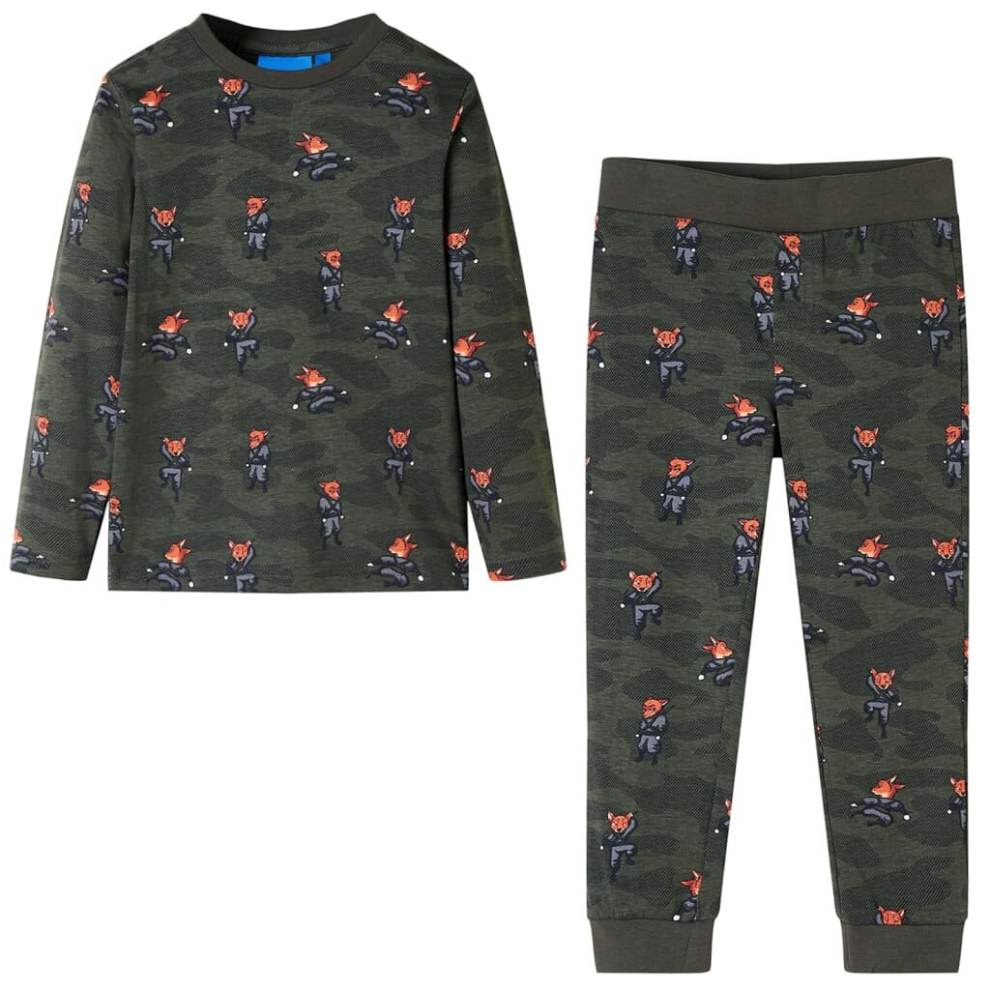 (140) Kids' Pyjamas with Long Sleeves Sleepwear Kids' PJs Fox Ninja Print Khaki