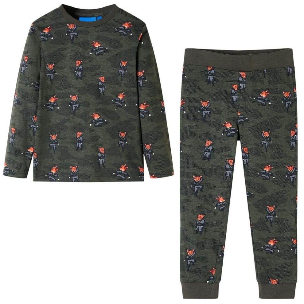 (128) Kids' Pyjamas with Long Sleeves Sleepwear Kids' PJs Fox Ninja Print Khaki