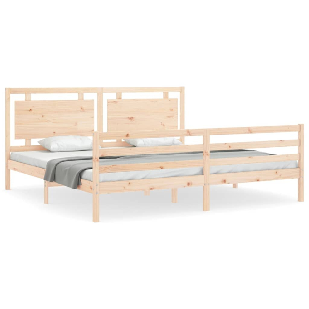 (natural, 180 x 200 cm) vidaXL Bed Frame Bed Base Wooden Platform Bed with Headboard Double Solid Wood