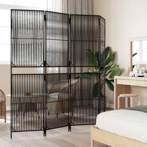 VidaXL vidaXL Room Divider 4 Panels Privacy Screen Balcony Screen Black Poly Rattan 2