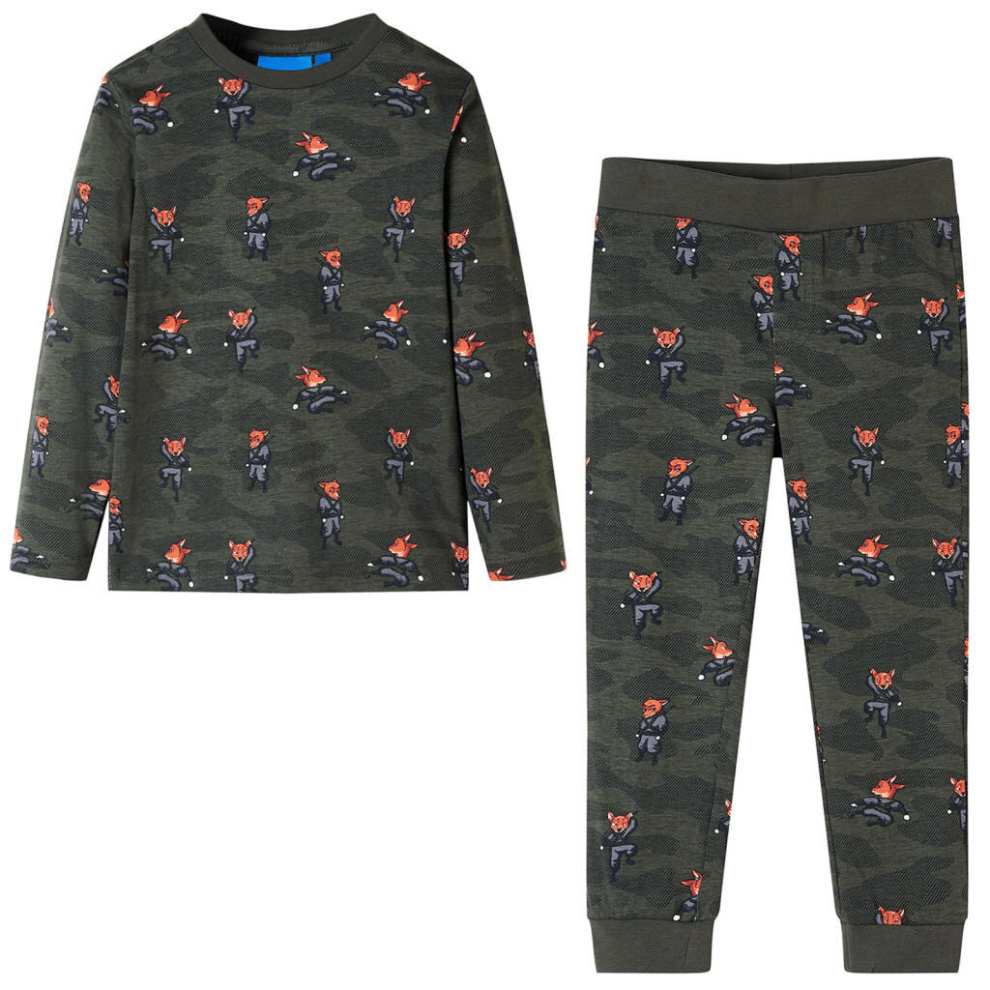 (92) Kids' Pyjamas with Long Sleeves Sleepwear Kids' PJs Fox Ninja Print Khaki