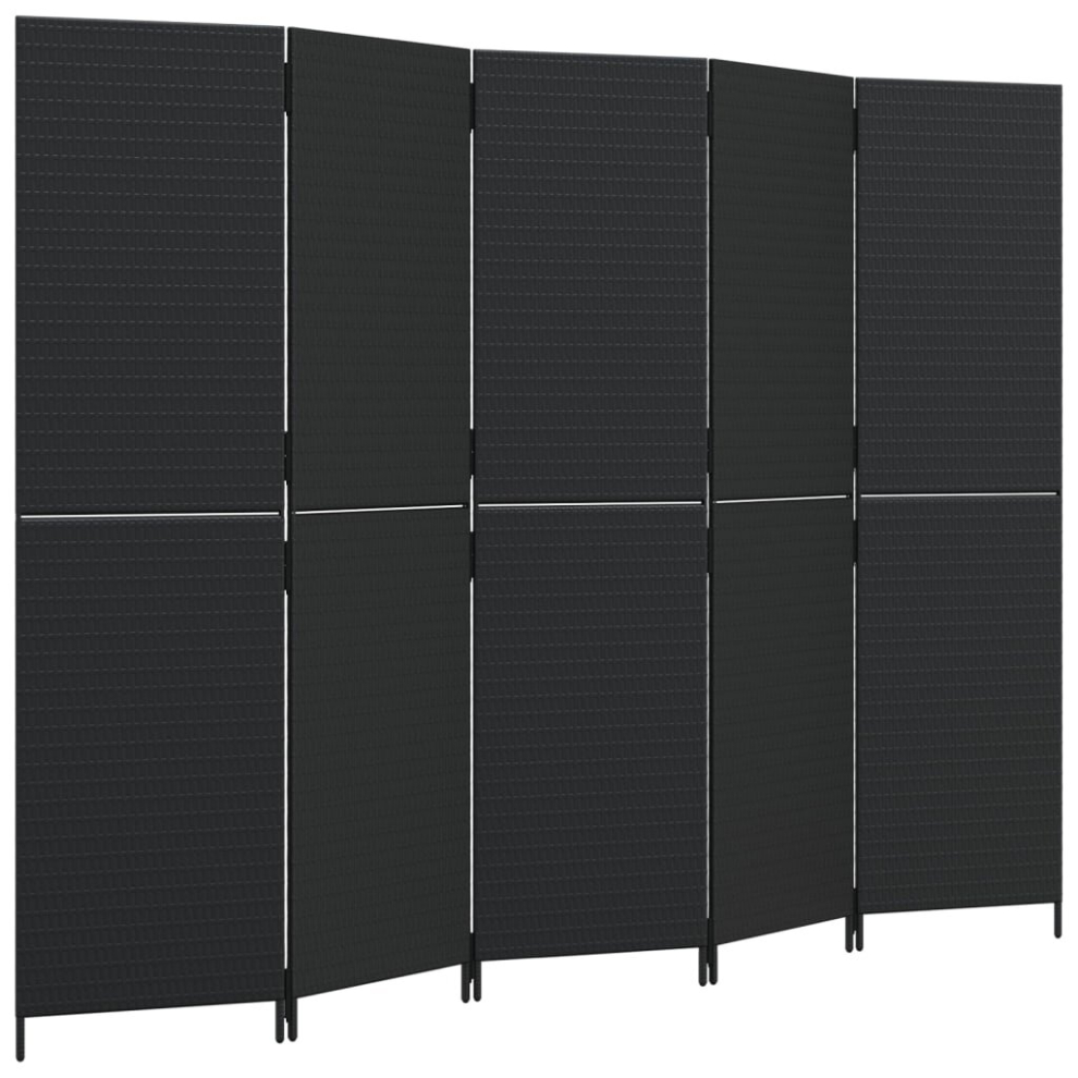 vidaXL Room Divider 5 Panels Privacy Screen Balcony Screen Black Poly Rattan