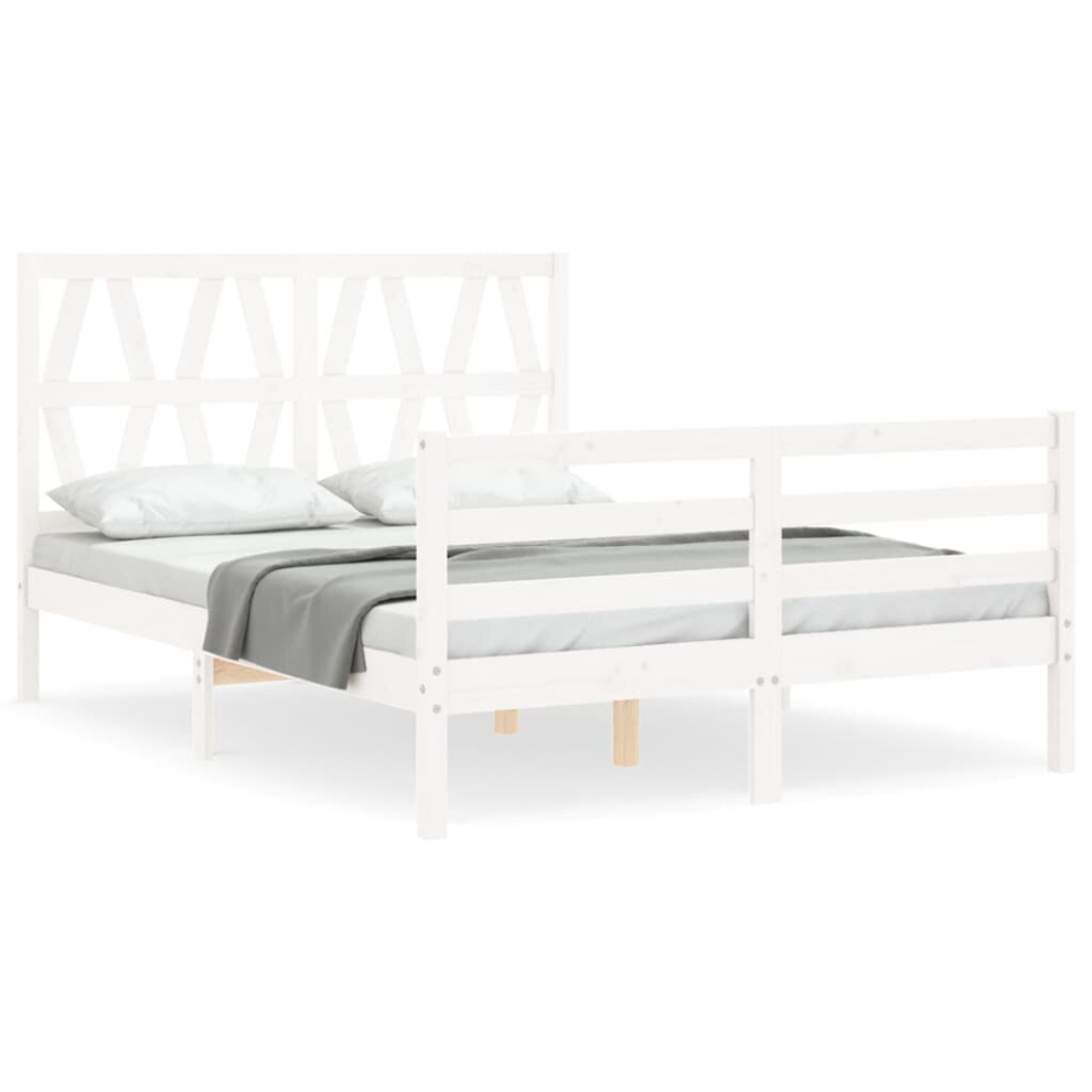 (white, 135 X 190 cm) vidaXL Bed Frame Bed Base Wooden Platform Bed With Headboard Double Solid Wood