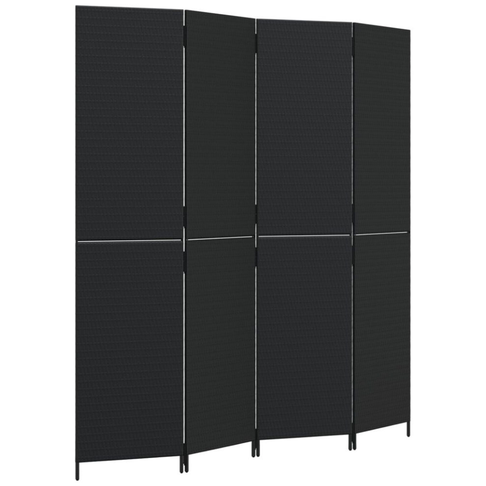 vidaXL Room Divider 4 Panels Privacy Screen Balcony Screen Black Poly Rattan