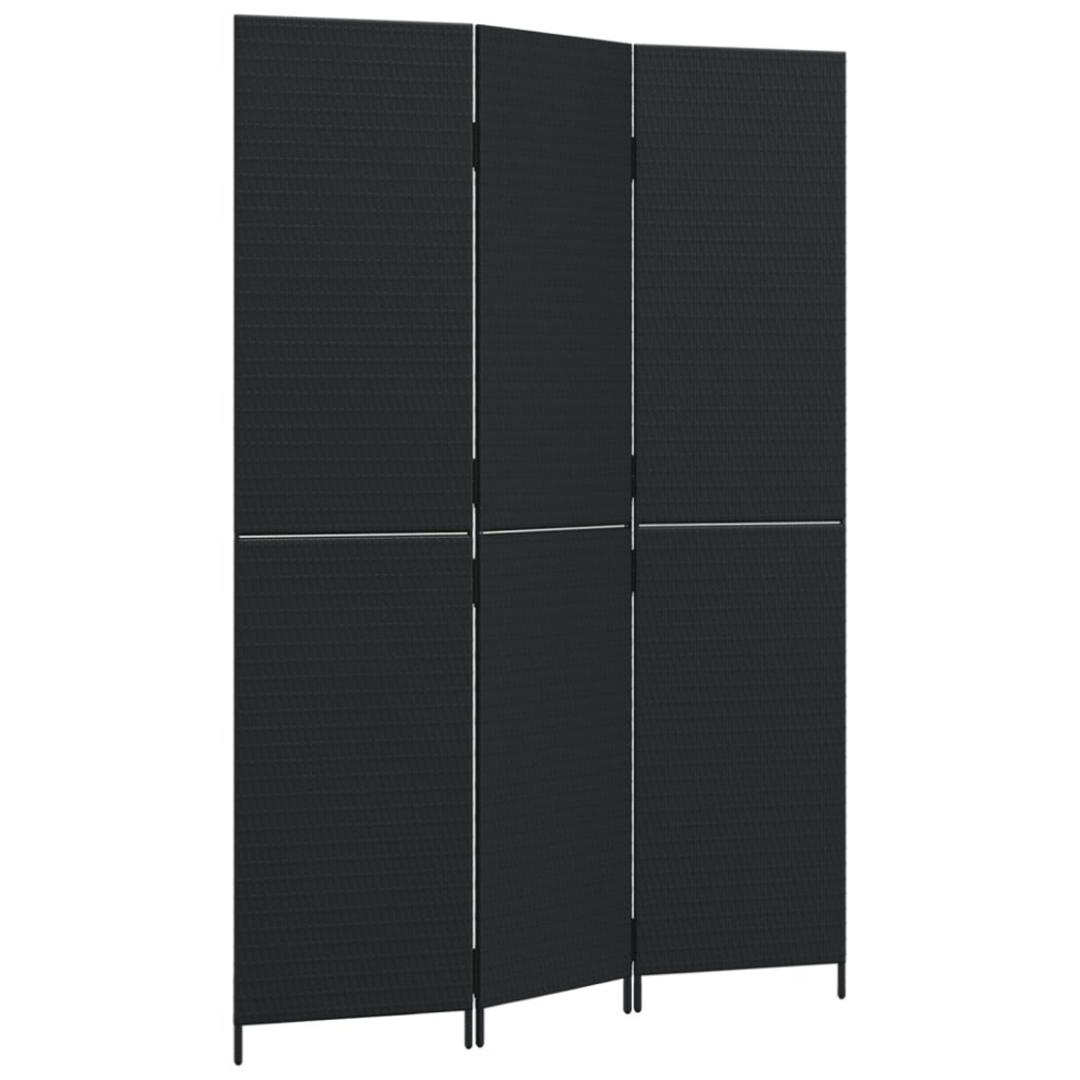 vidaXL Room Divider 3 Panels Privacy Screen Balcony Screen Black Poly Rattan