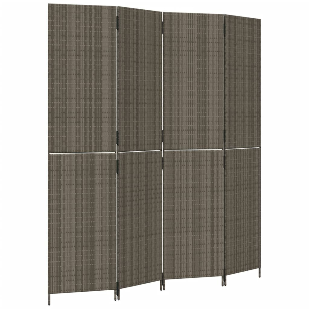 vidaXL Room Divider 4 Panels Privacy Screen Balcony Screen Grey Poly Rattan