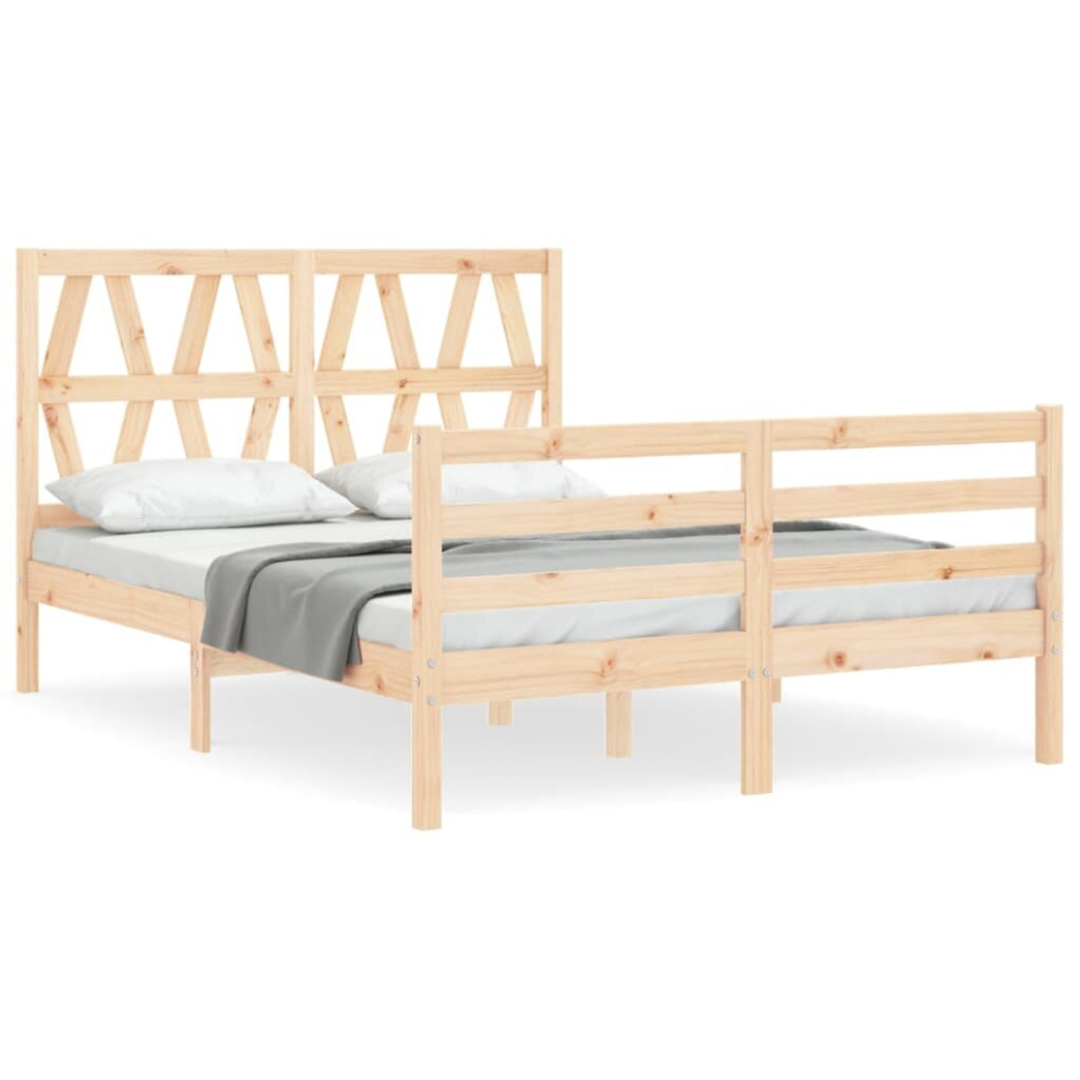 (natural, 135 x 190 cm) vidaXL Bed Frame Bed Base Wooden Platform Bed with Headboard Double Solid Wood