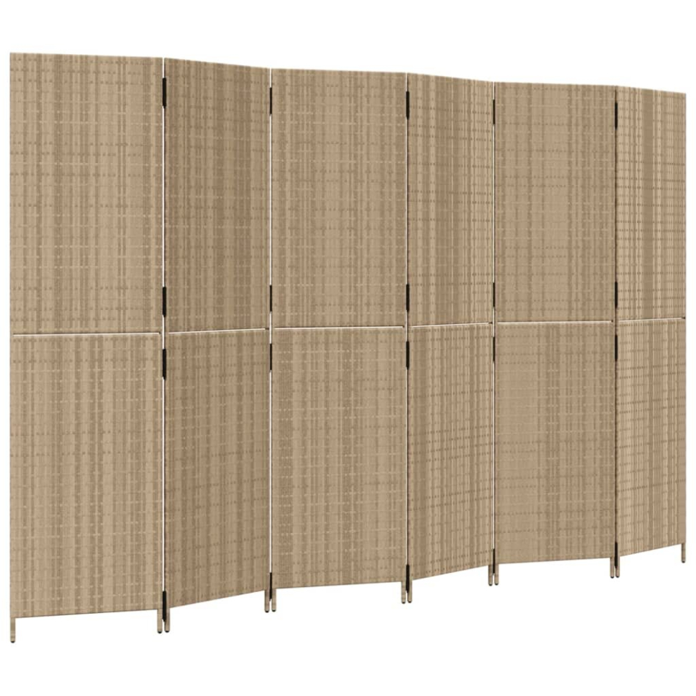 vidaXL Room Divider 6 Panels Privacy Screen Balcony Screen Beige Poly Rattan