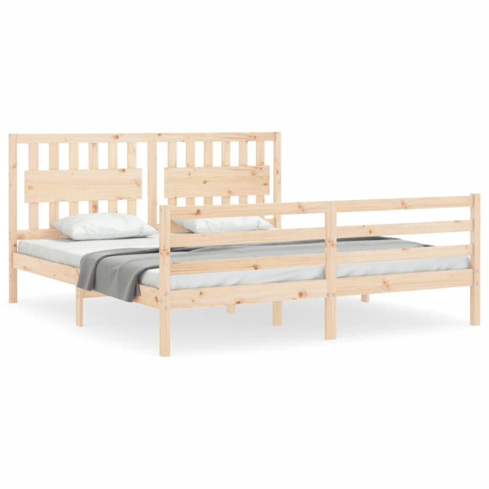 (natural, 180 x 200 cm) vidaXL Bed Frame Bed Base Wooden Bed with Headboard Super King Size Solid Wood