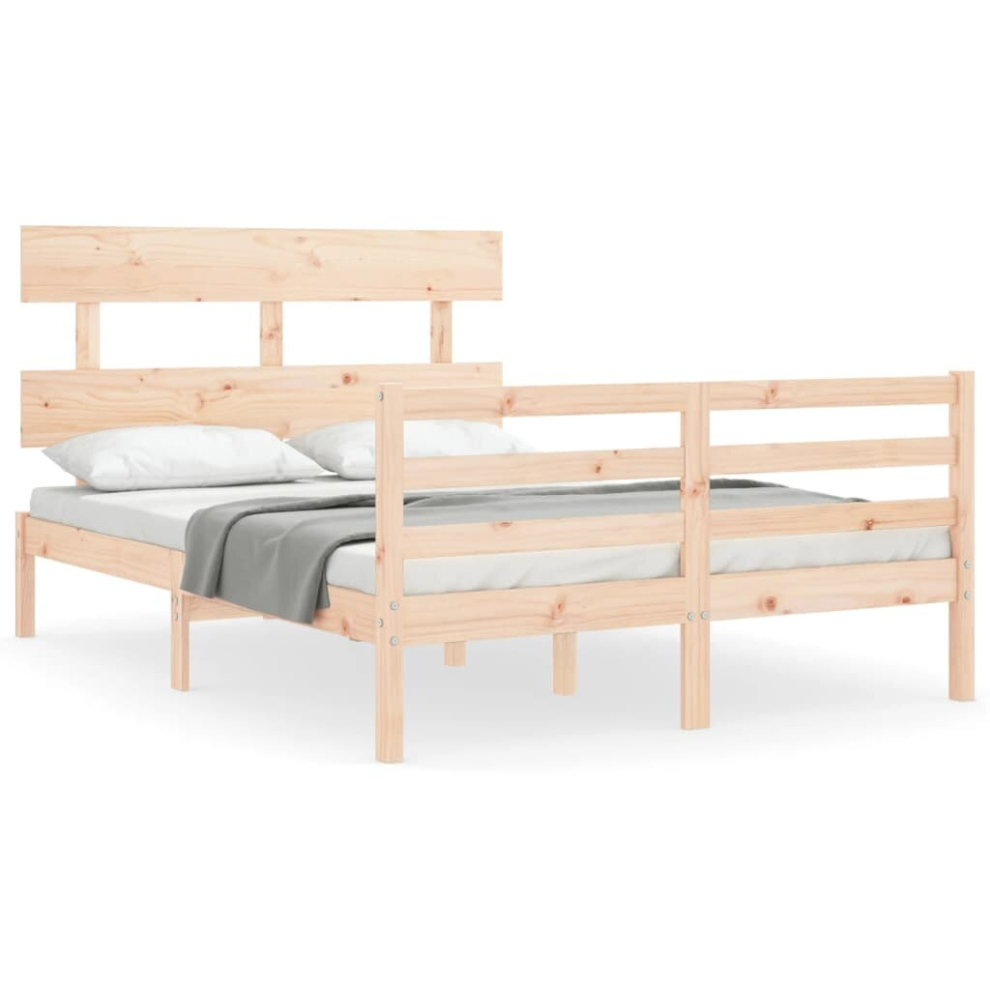 (natural) vidaXL Bed Frame Bedroom Platform Bed Frame Bedstead with Headboard Solid Wood