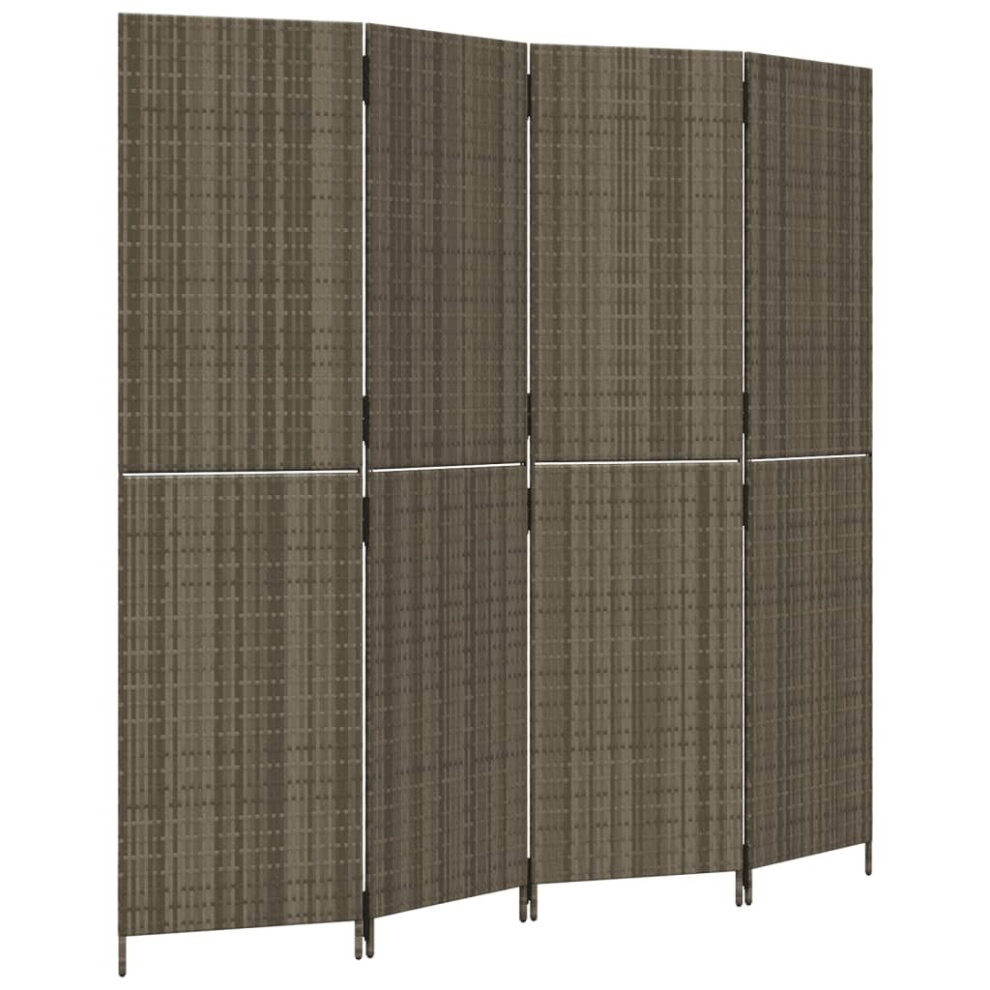 vidaXL Room Divider 4 Panels Privacy Screen Balcony Screen Grey Poly Rattan