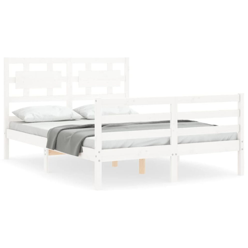 (white, 135 x 190 cm) vidaXL Bed Frame Bed Base Platform Bed with Headboard White Double Solid Wood