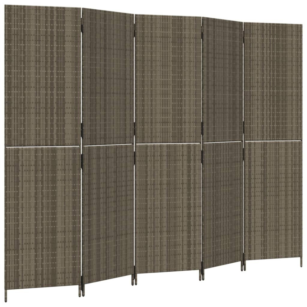 vidaXL Room Divider 5 Panels Privacy Screen Balcony Screen Grey Poly Rattan