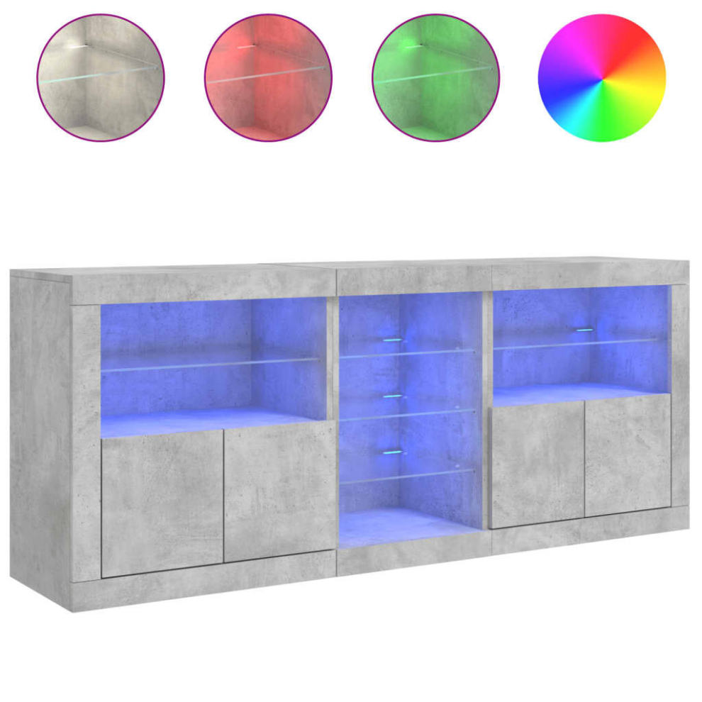 Vidaxl (Concrete ) Sideboard With Led Lights Cupboard Highboard Storage Cabinet Smoked Oak Grey