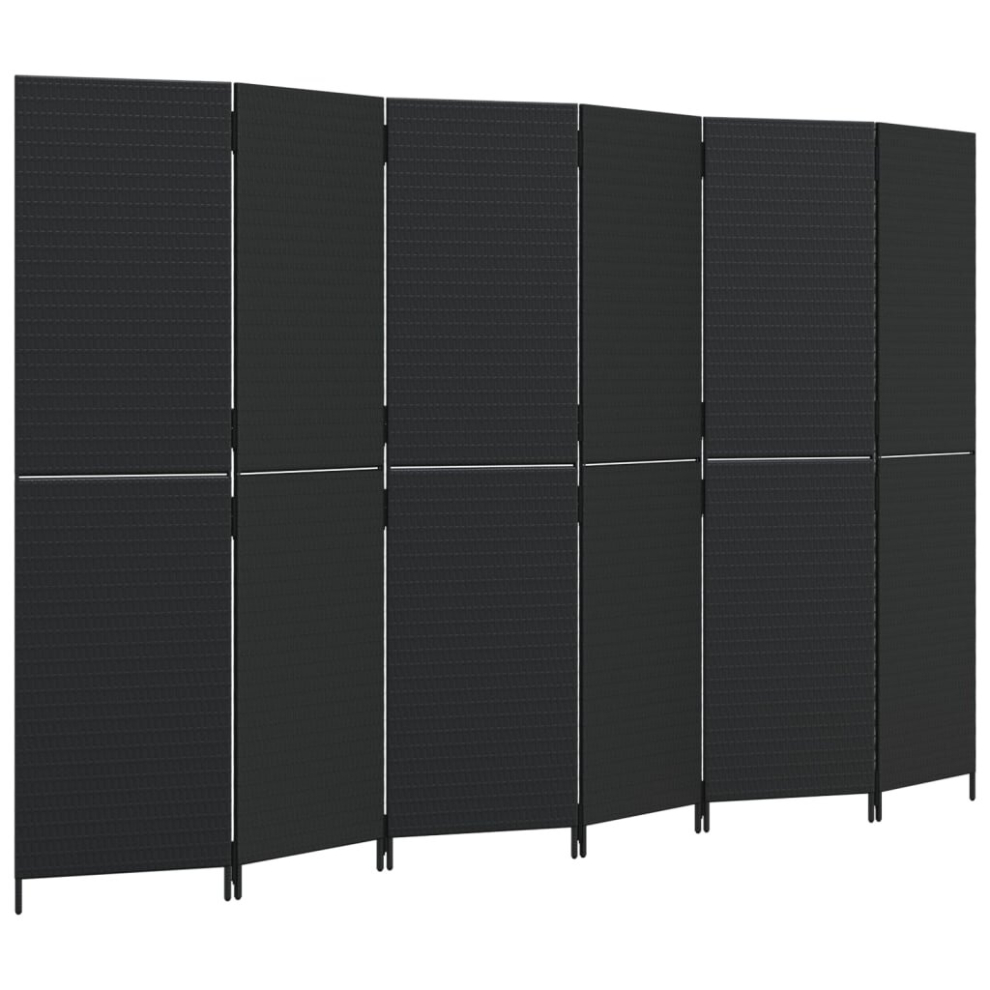 vidaXL Room Divider 6 Panels Privacy Screen Balcony Screen Black Poly Rattan